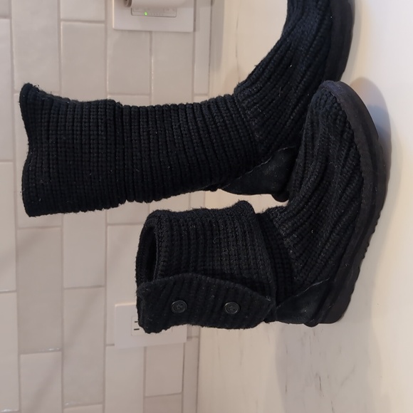 Kids Ugg Classic Cardy Knit Button Up Boots Tall Black Size 3 - Picture 3 of 6